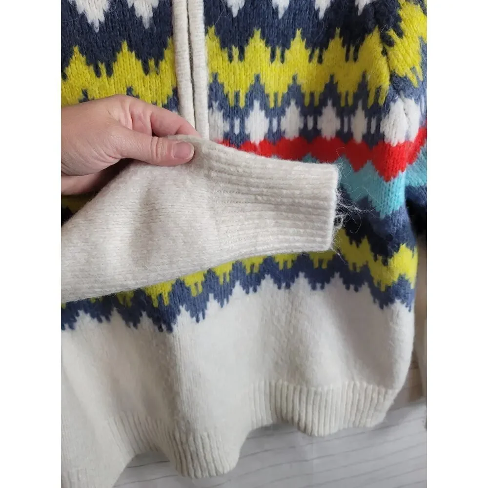 AERIE QUARTER ZIP ARGYLE SWEATER WOOL BLEND, SZ SMALL